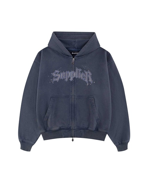 Zip‑hoodie с принтом Splash Rhinestone Iron Logo — джиппер с камнями