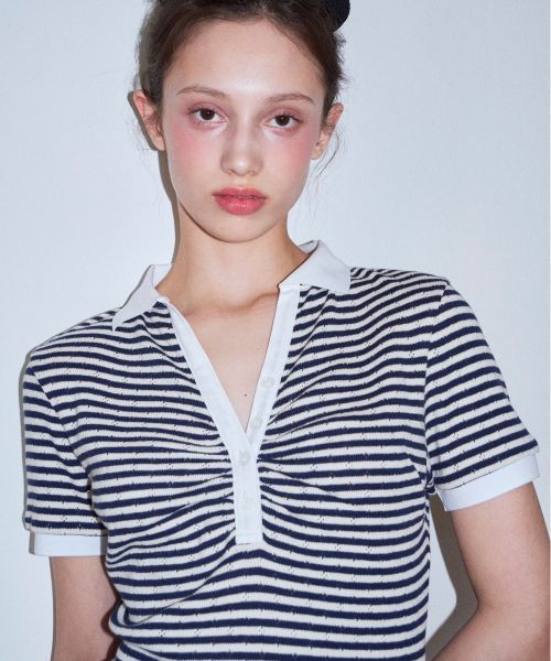 Side Point Polo Shirt Navy — поло с контрастной вставкой, темно-синее