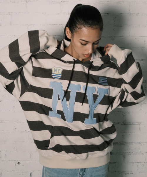 NY APLIQUE HOODIE BROWN — коричневая худи с аппликацией NY