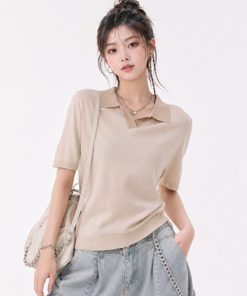 Ladys colour open collar half‑sleeve sweet shirt — женская рубашка с открытым воротником DBRG5671D05