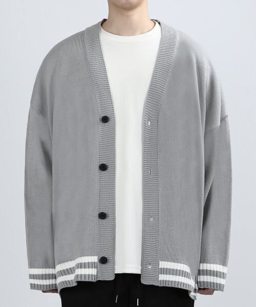BORDER OVER CARDIGAN (GRAY) / бордовый кардиган с полосами (серый)