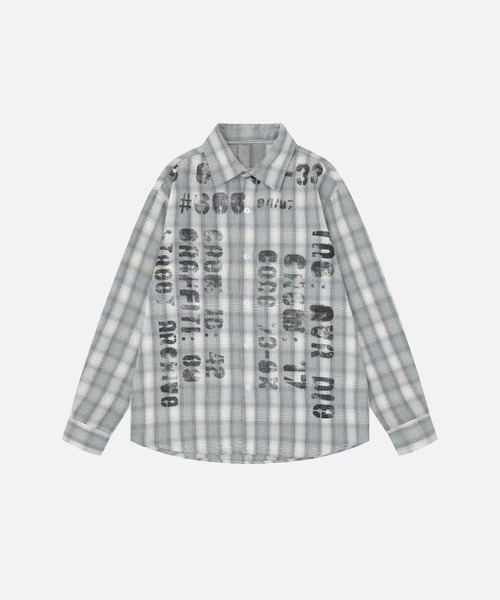 Vintage Distressed Stamp Letter Check Shirt — винтажная рубашка с эффектом потертости