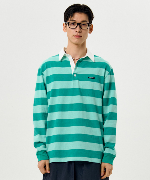 Футболка Bold Stripe Rugby (green mix) — регбийная футболка в полоску, зелёная смесь