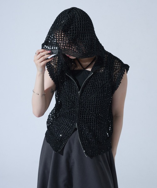 Glitter Lame Mesh Knit Parker — глиттерный парка‑кардиган