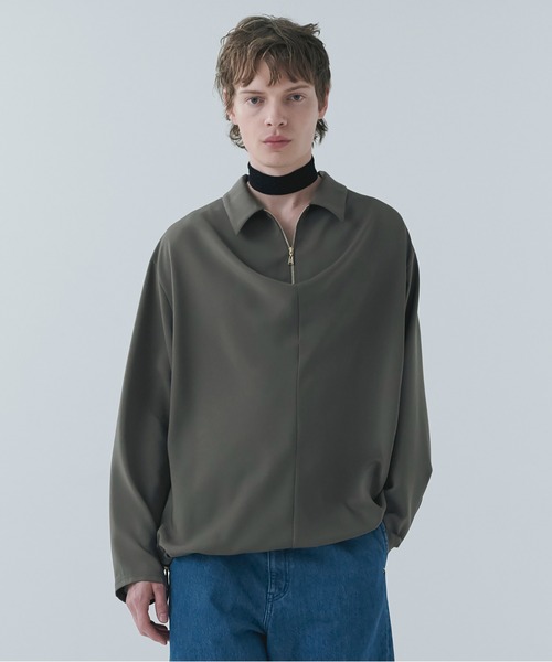 Airy Cloth Drape Drawstring Half Zip Shirt — рубашка с драпировкой, полузастёжка на молнию, шнурок
