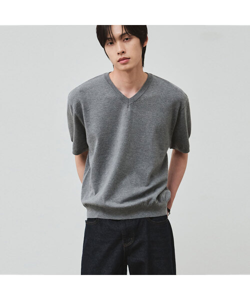 Cloudtatch V-neck half-knit — мерендж грей «круглый вырез»