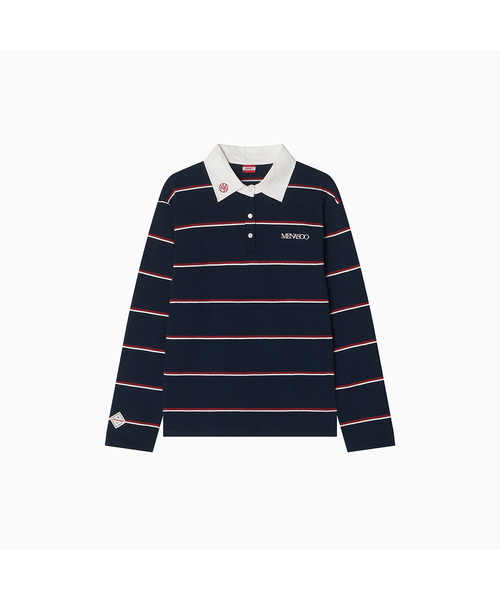 MNS Striped Cotton Collar T-Shirt — мужская полосатая хлопковая футболка с воротником, navy