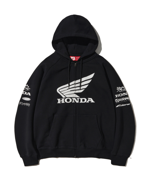Honda Racing Logo Hoodie Zip‑up — черная толстовка на молнии с логотипом Honda Racing