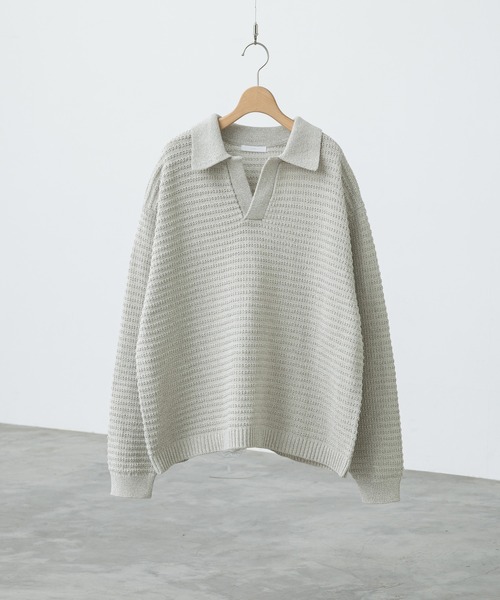 MELANGE SKIPPER KNIT POLO — меланжевое вязаное поло с воротником-скайппер