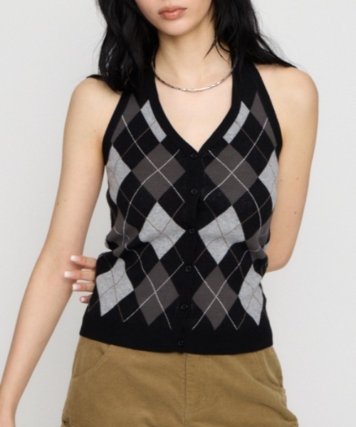 ARGYLE HALTER NECK топы — топ на шее халтер в ромбовую вязку