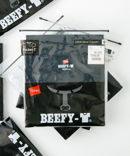 [HANES] BEEFY‑T толстая футболка без просвечивания с карманом H5190 — унисекс, белый