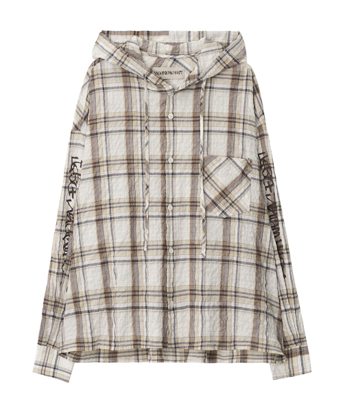 Vintage Hooded Check Shirt — винтажная рубашка‑толстовка в клетку с капюшоном, бежевый