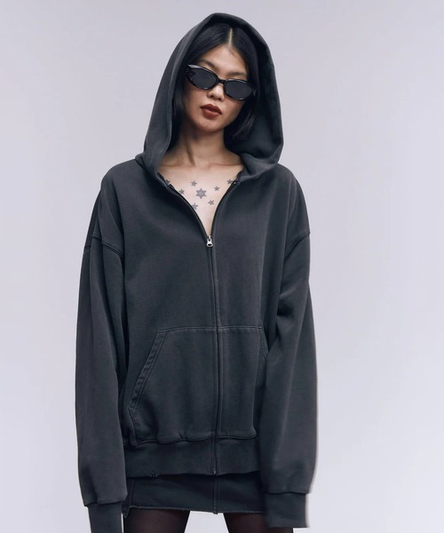JOSEMOON OVERDYE ZIP HOODIE оверсайз‑капюшон с молнией, дублёнка окрашенная