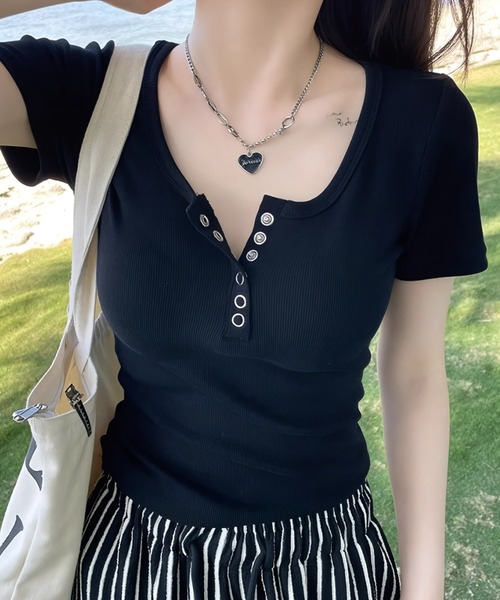 Henley‑neck поло с коротким рукавом
