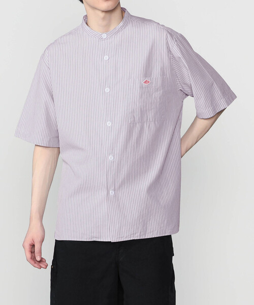 DANTON Cotton Linen Band Collar поло с коротким рукавом STRIPE MEN