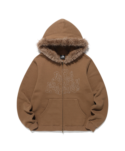 Dark Fantasy fur hoodie zip up — коричневое меховое худи (NG2FFUM491A)