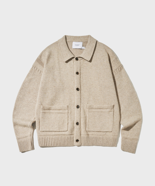 Lambswool Fisherman Collar Cardigan бежевый меланж