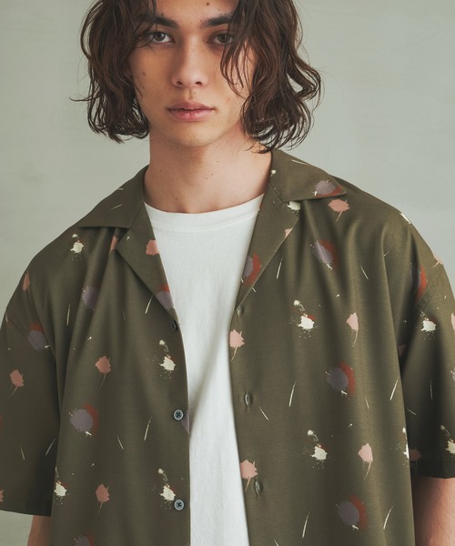 Revo Oversize slabo‑poli комплект: принт‑футболка, сплэш‑дизайн / дамаск пейзаж принт — открытая рубашка (подходит для набивки)