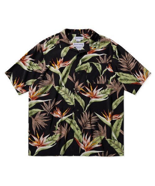 TROPICAL RAYON HALF SHIRT — рубашка из тропического вискозного шёлка чёрная