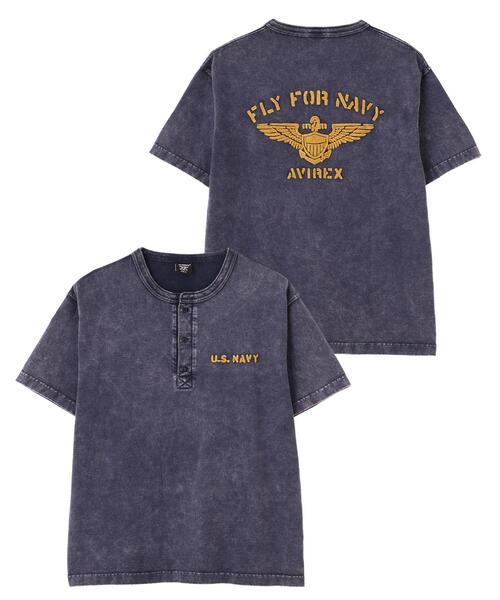 AVIREX Naval Collection — Henley‑футболка с коротким рукавом “Fly for Navy”