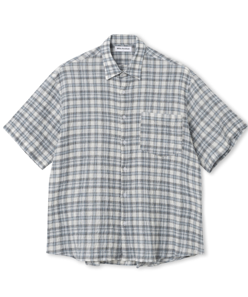 Ombre Check half‑sleeve (light blue) рубашка в клетку [ライトブルー]