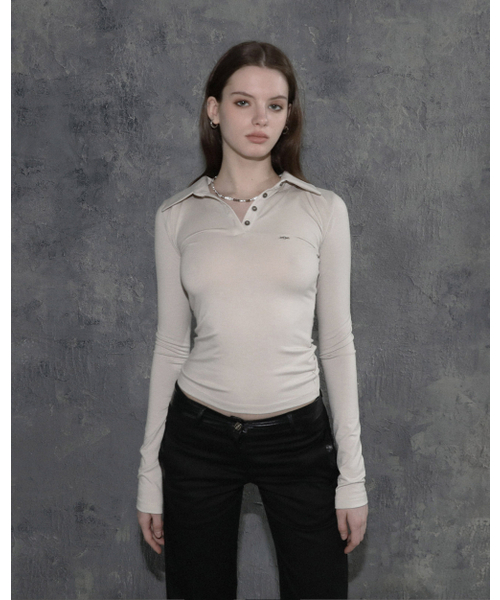 メタルトライクリップス Polo Longsleeve Beige — поло с металлическими клипсами, бежевый
