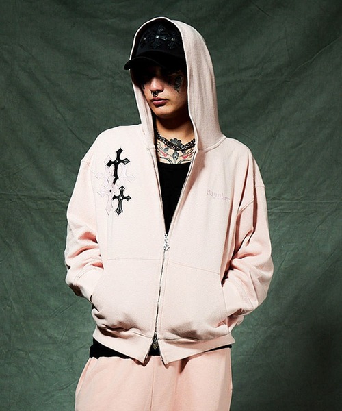 Zip Hoodie Multiple Cross Leather Patch Thermal — худи с молнией и кожаными нашивками
