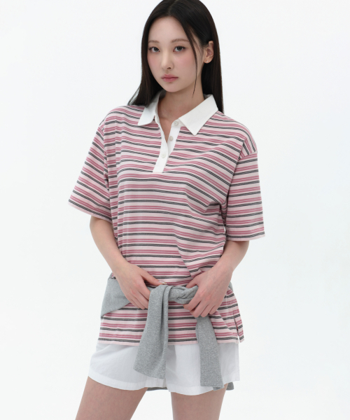 Women’s Maltistrip Half‑sleeve Ragby Shirt [Pink] — женская футболка‑регби, розовая