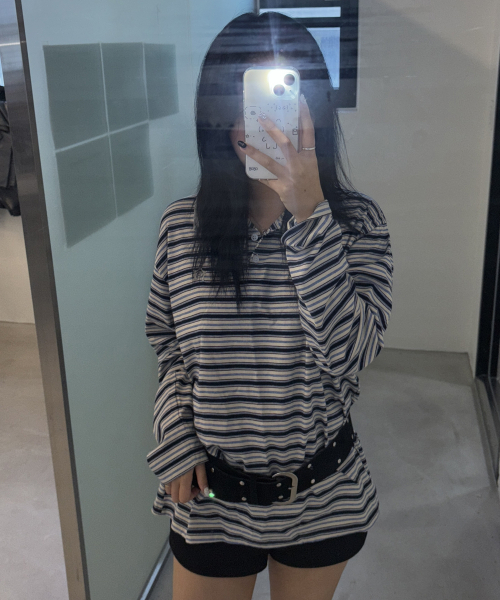 Stripe Polo Cardigan T‑shirt Neivy — поло‑кардиган полосатый (Neivy)