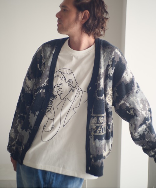 ADAMPATEK/mad вышитый Fade knit cardigan/кардиган с вышивкой