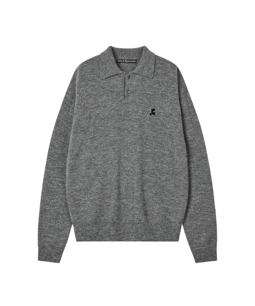 WOOL POLO KNIT TOP — CHARCOAL — шерстяной поло‑топ, угольный