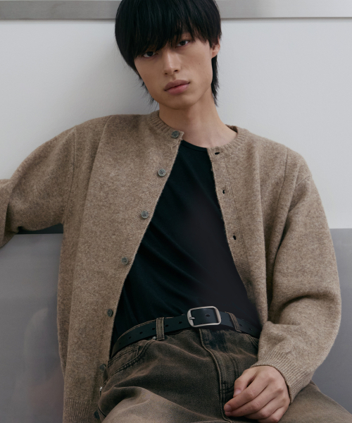 Single Grain Round Neck Cardigan [Beige] — круглый кардиган бежевый