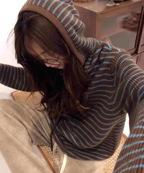 Blue stripe hoodie knit
