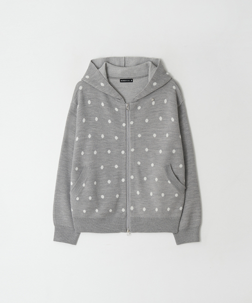 DOT HOODED ZIP UP KNIT серо‑белый в горошек