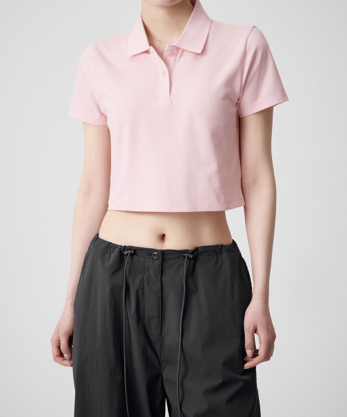 [Cool Standard] Woman’s cropped pique polo‑shirt [pink]