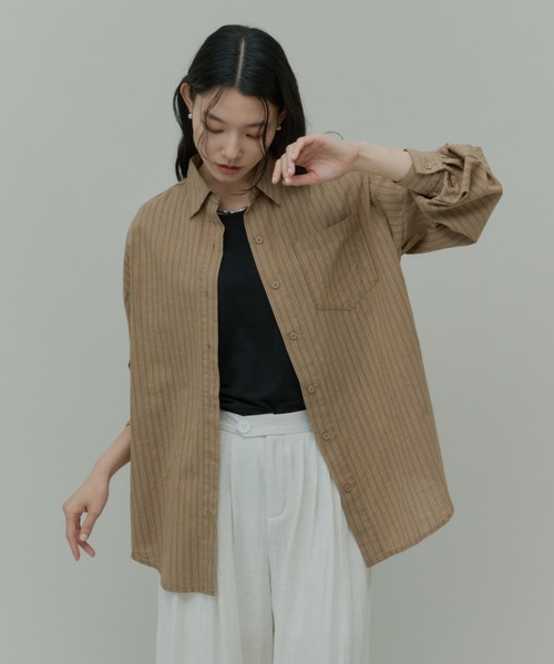 Льняная полосатая свободная рубашка / Linen Stripe Loose Shirt