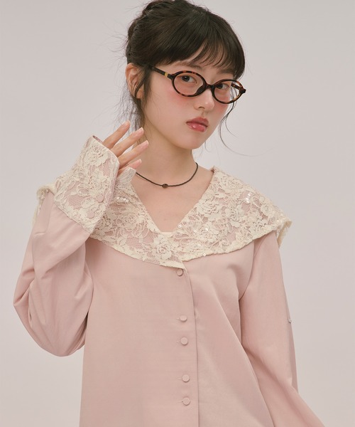 Блузка с кружевным воротником и пайетками — spangle lace collar blouse