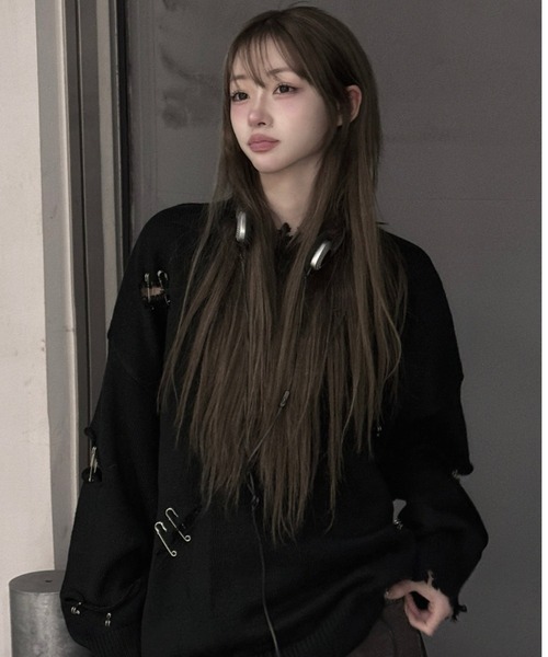 Oversize дампер‑пуловер с принтом Damage Pin knit