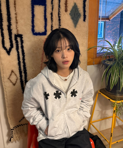 Square Star Hoodie Zip Up — бело‑меланжевый хаверс худи на молнии