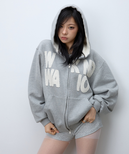 Weekend Warrior Waffle Applique Hoodie Zip‑Up (Melange)