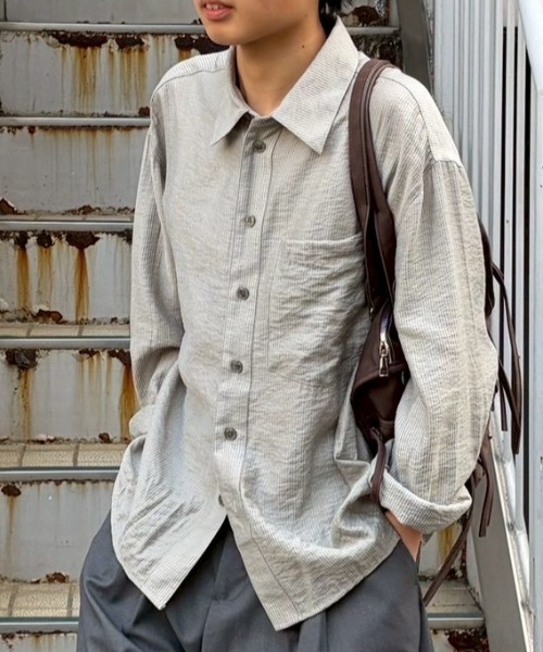 [Chikashitsu+] мягкая укороченная полосатая рубашка / Chikashitsu Soft Cropped Stripe Shirt (с видео ношения)
