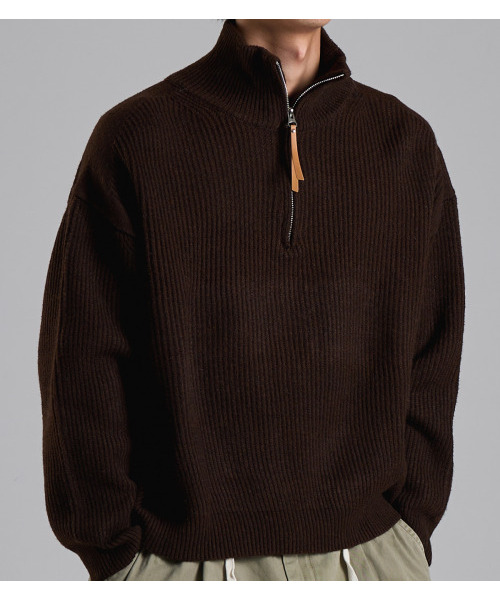 Loose Fit Harf Zip Highneck Knit (brown)