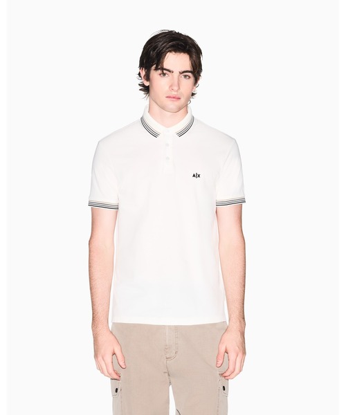 [A|X Armani Exchange] Контрастная поло‑футболка с полукоротким рукавом / SLIM — онлайн‑лимитированная модель