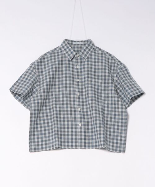 a.p.o.v. cropped oversized cotton gauze check shirt