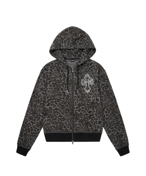 AKM CROS2 Leopard Zip‑Up Hoodie — угольно‑серый (Charcoal)