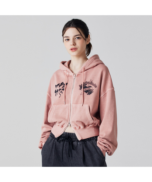 Pigment crop‑hood zip‑up indie pink
