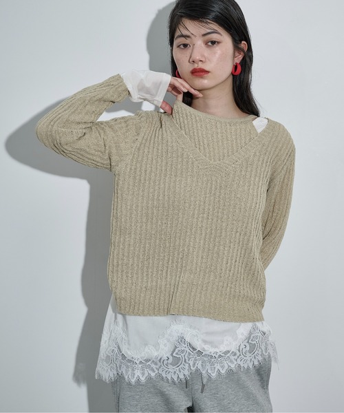 Fake relay slub knit tops