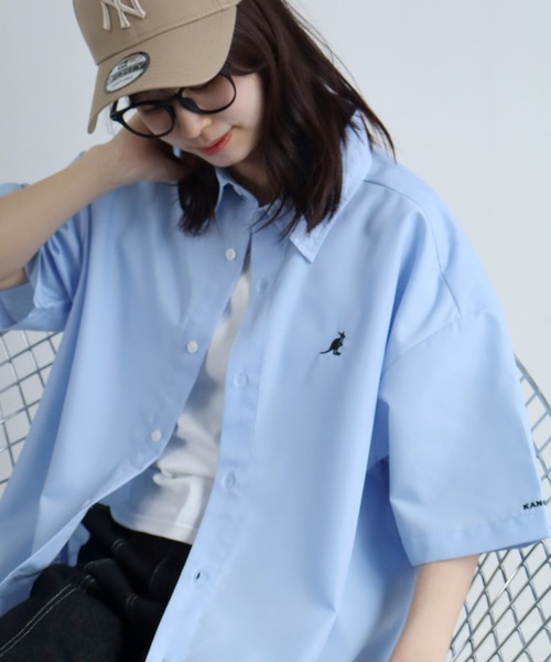 KANGOL ёр одежда Oversized One‑Point ロゴ刺繍 поло с коротким рукавом