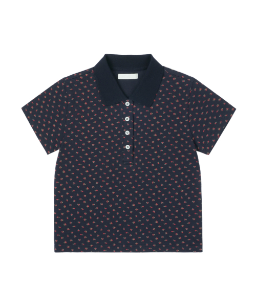 Floral Polo — поло с цветочным принтом, тёмно‑синее