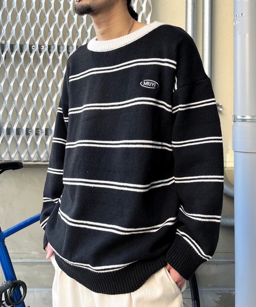 [MODISH GAZE] One-point Logo Border Knit (CP) — женская футболка с логотипом